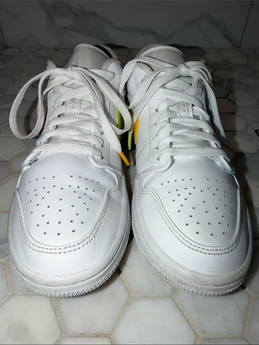 Nike Air Jordan 1 Low 'White Multi-Color' Neon Sneakers Mens Shoe Size 8.5